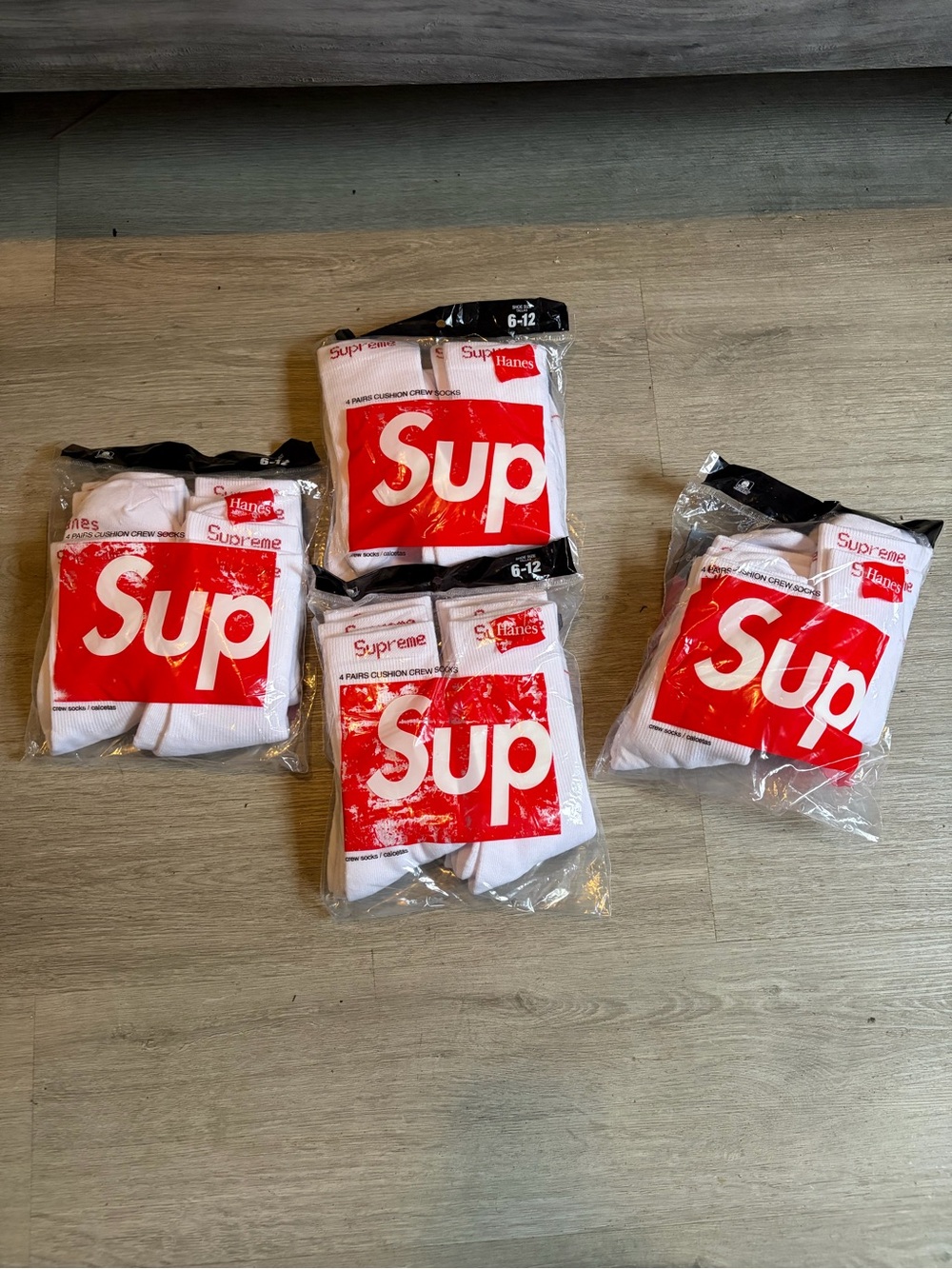 Supreme White Crew Socks with Red Branded Box Logo - Pack